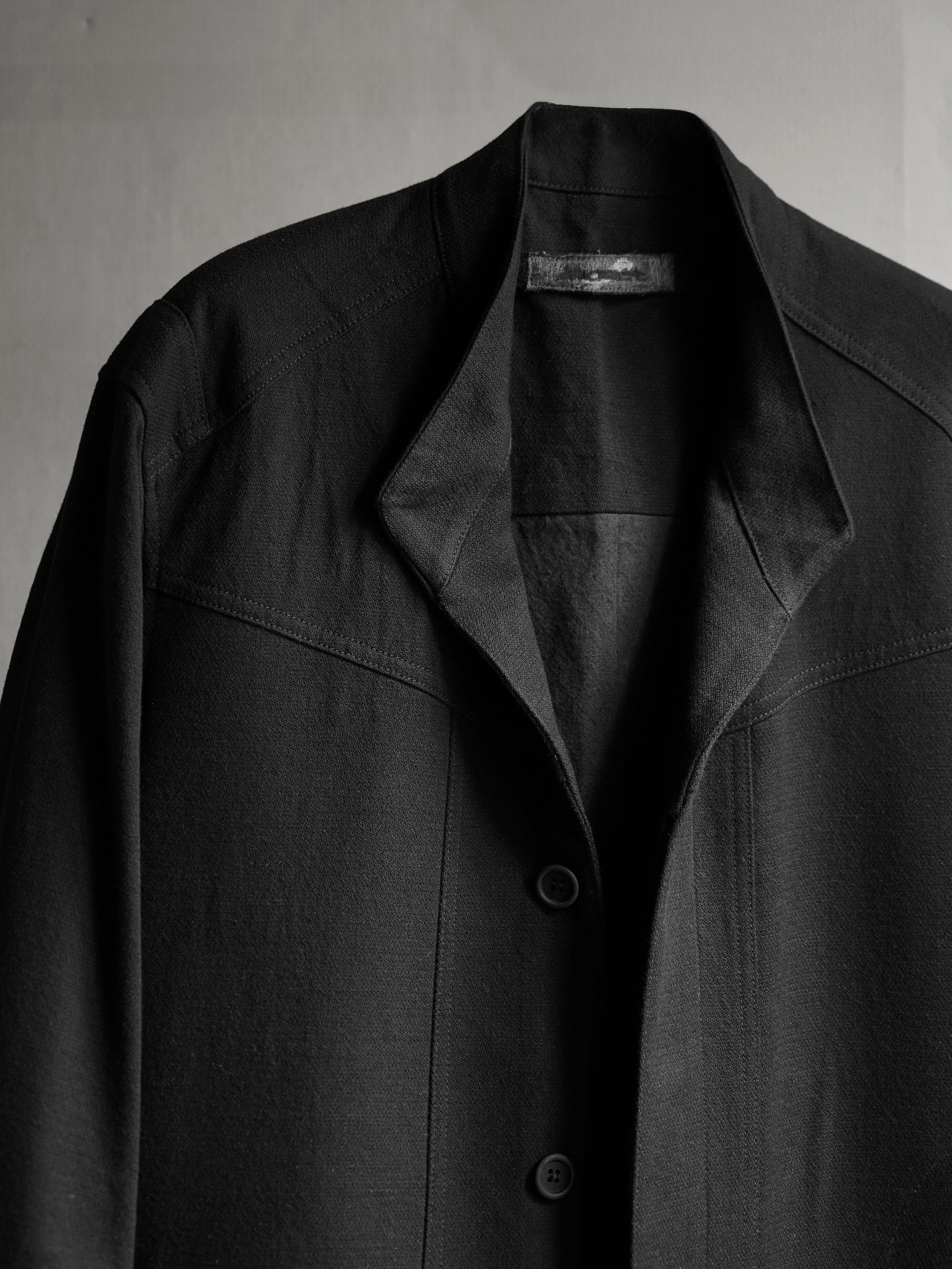 collarless coat / slub black