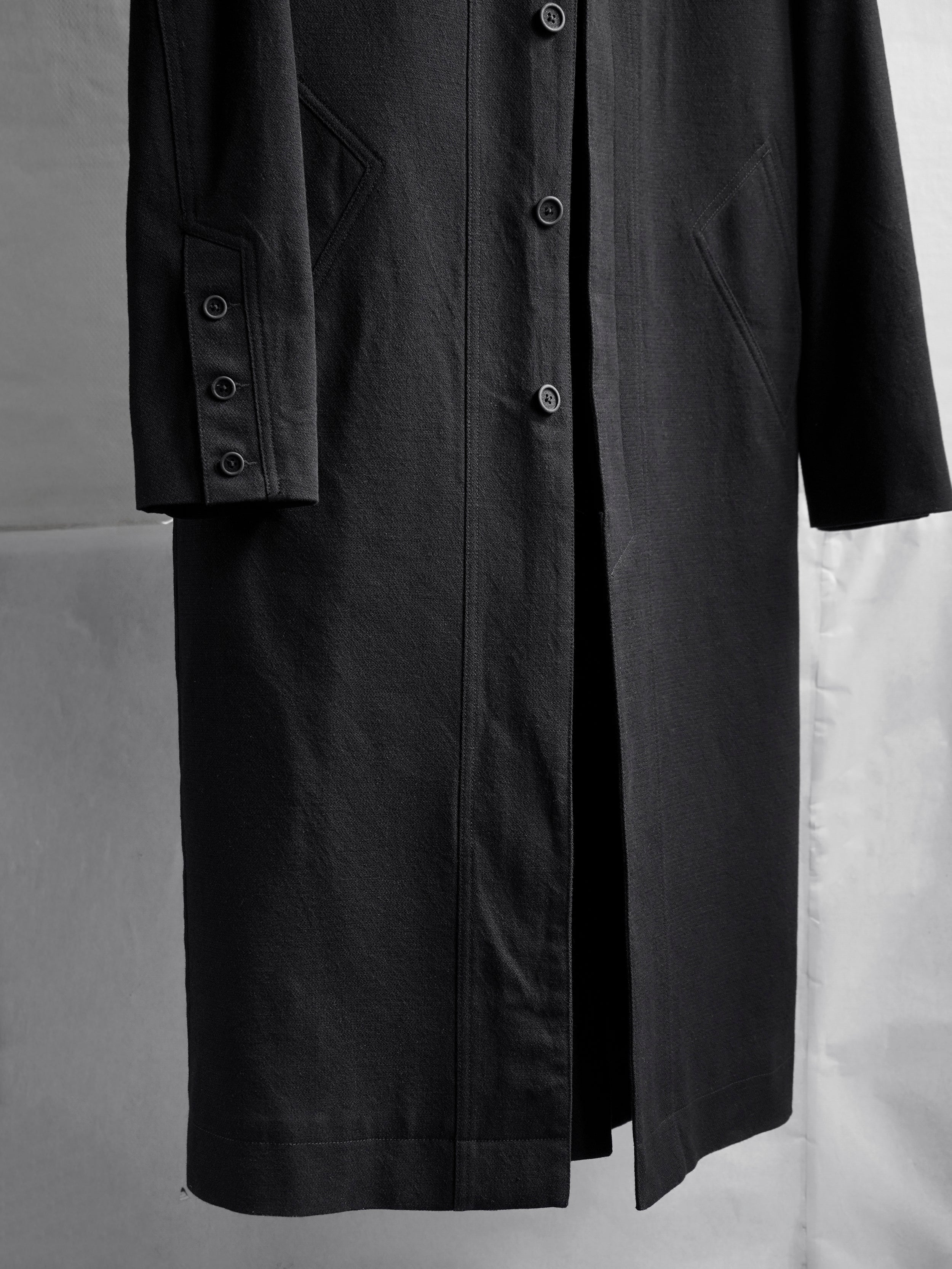 collarless coat / slub black