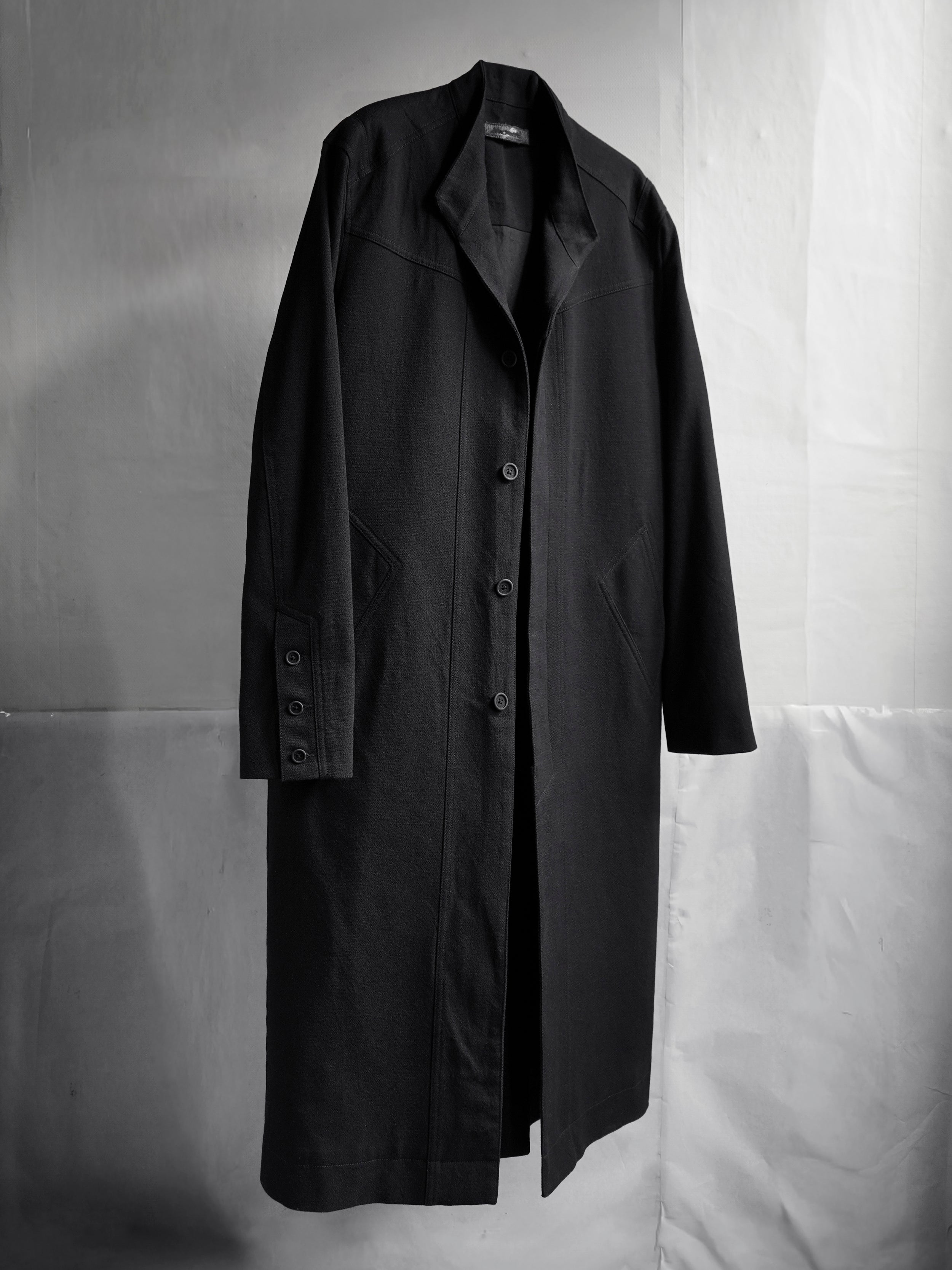 collarless coat / slub black