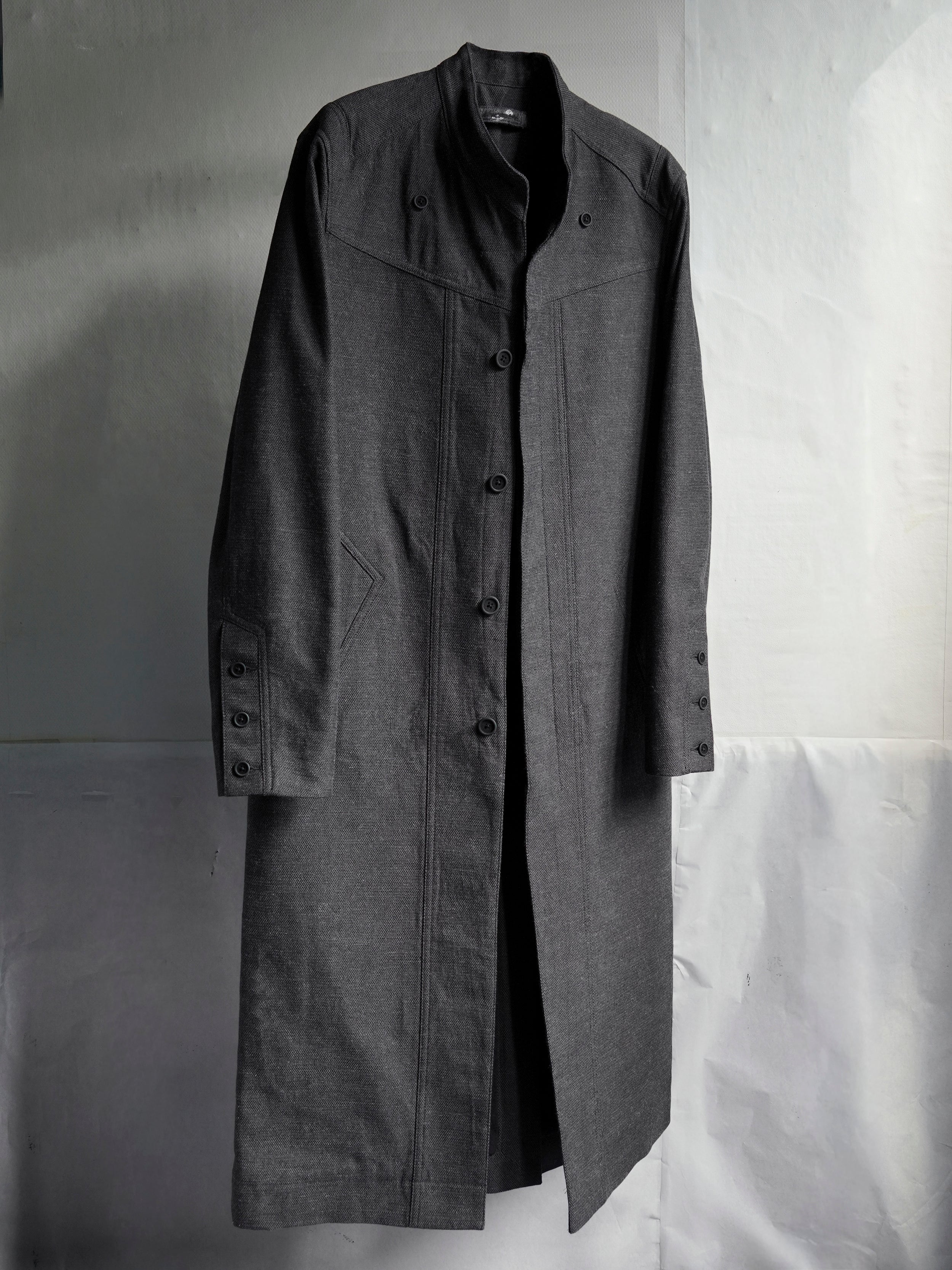 collarless coat / slub grey