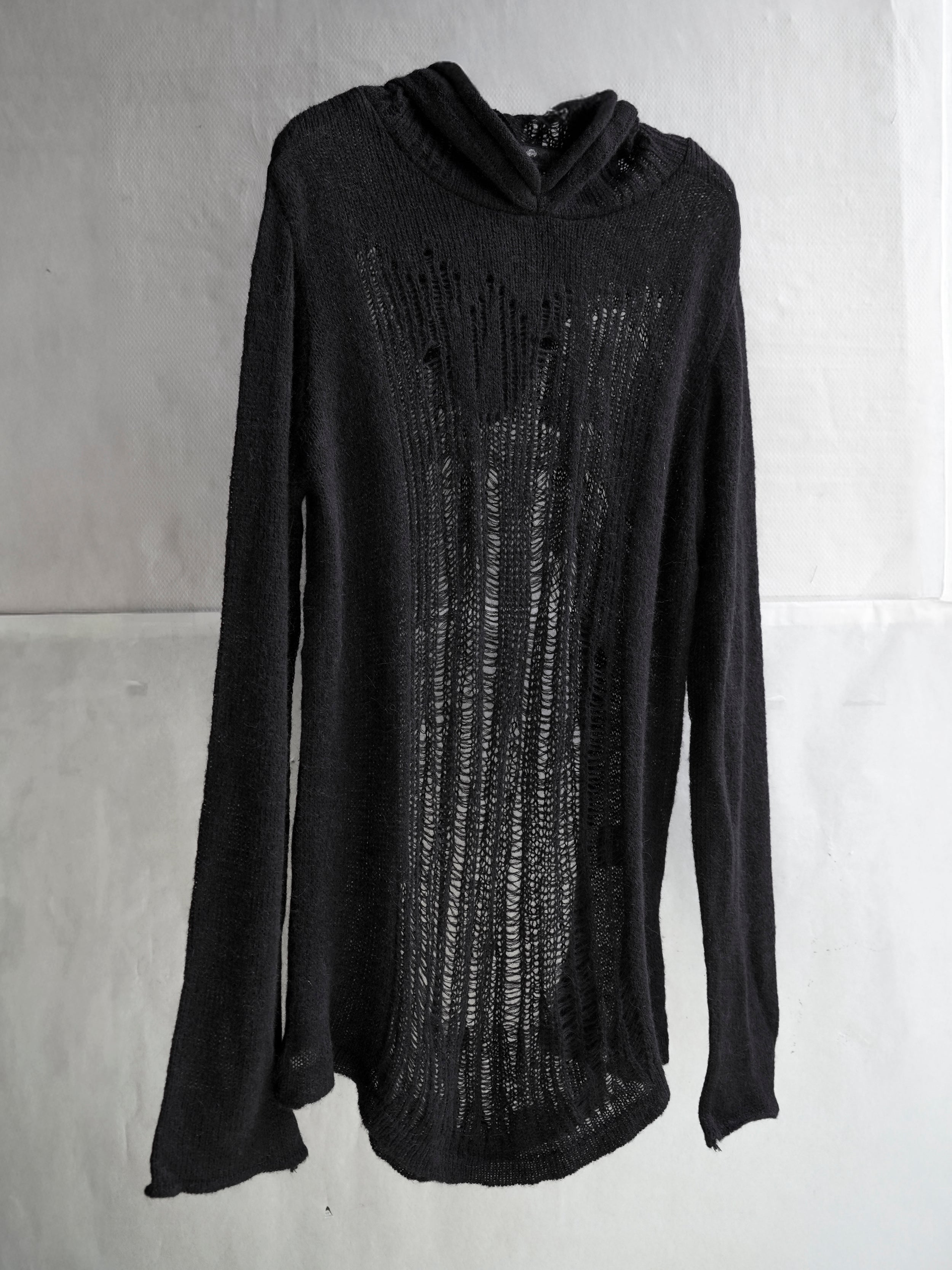 distressed alpaca hood knit / black