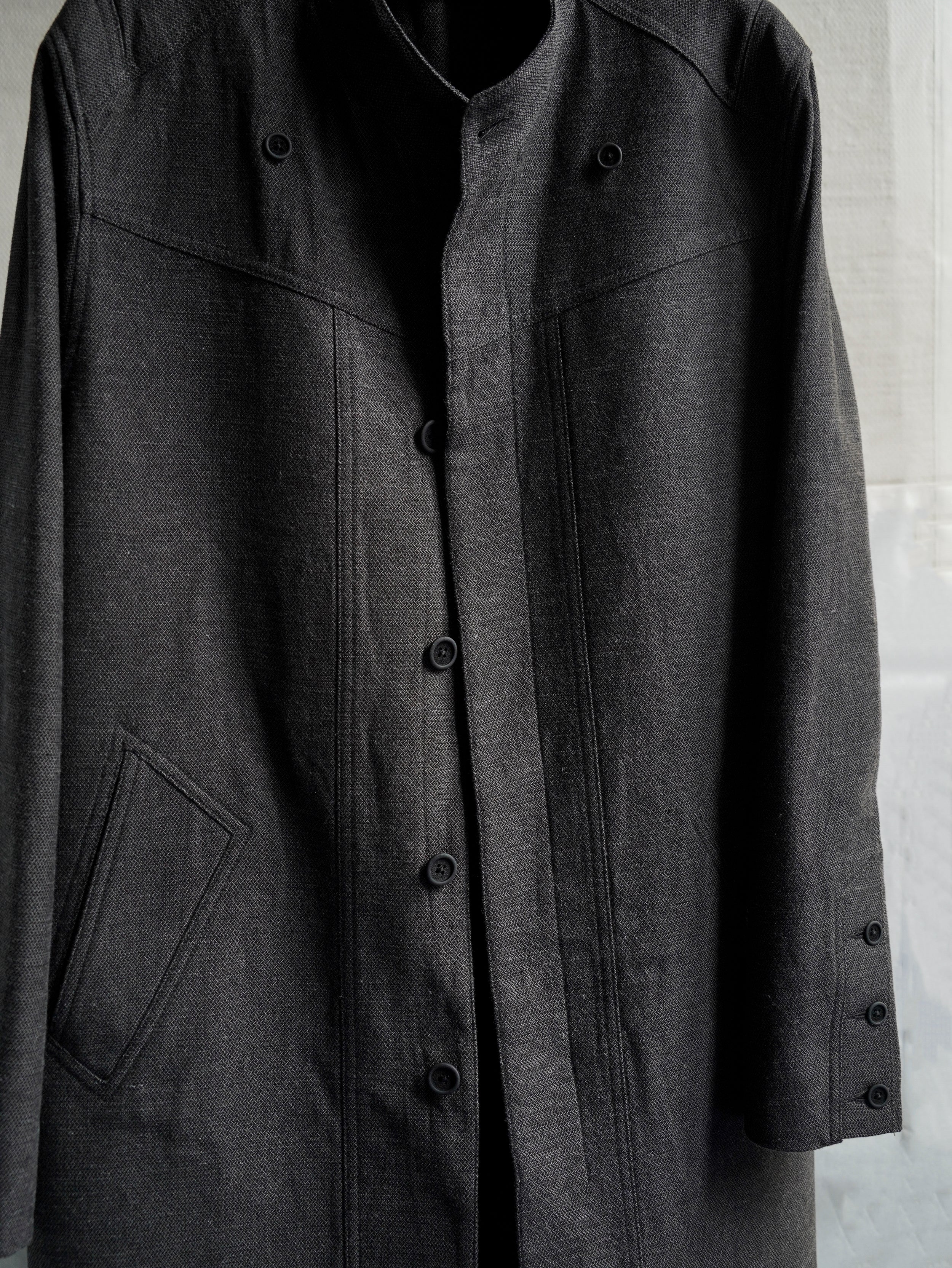 collarless coat / slub grey